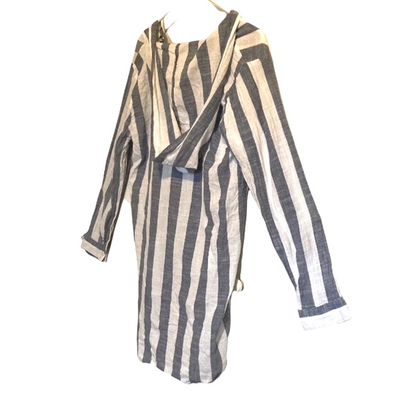 BLUE ISLAND Beach Swim Coverup Tunic Nautical Stripe Lace Up Hoodie Medium - Picture 9 of 14